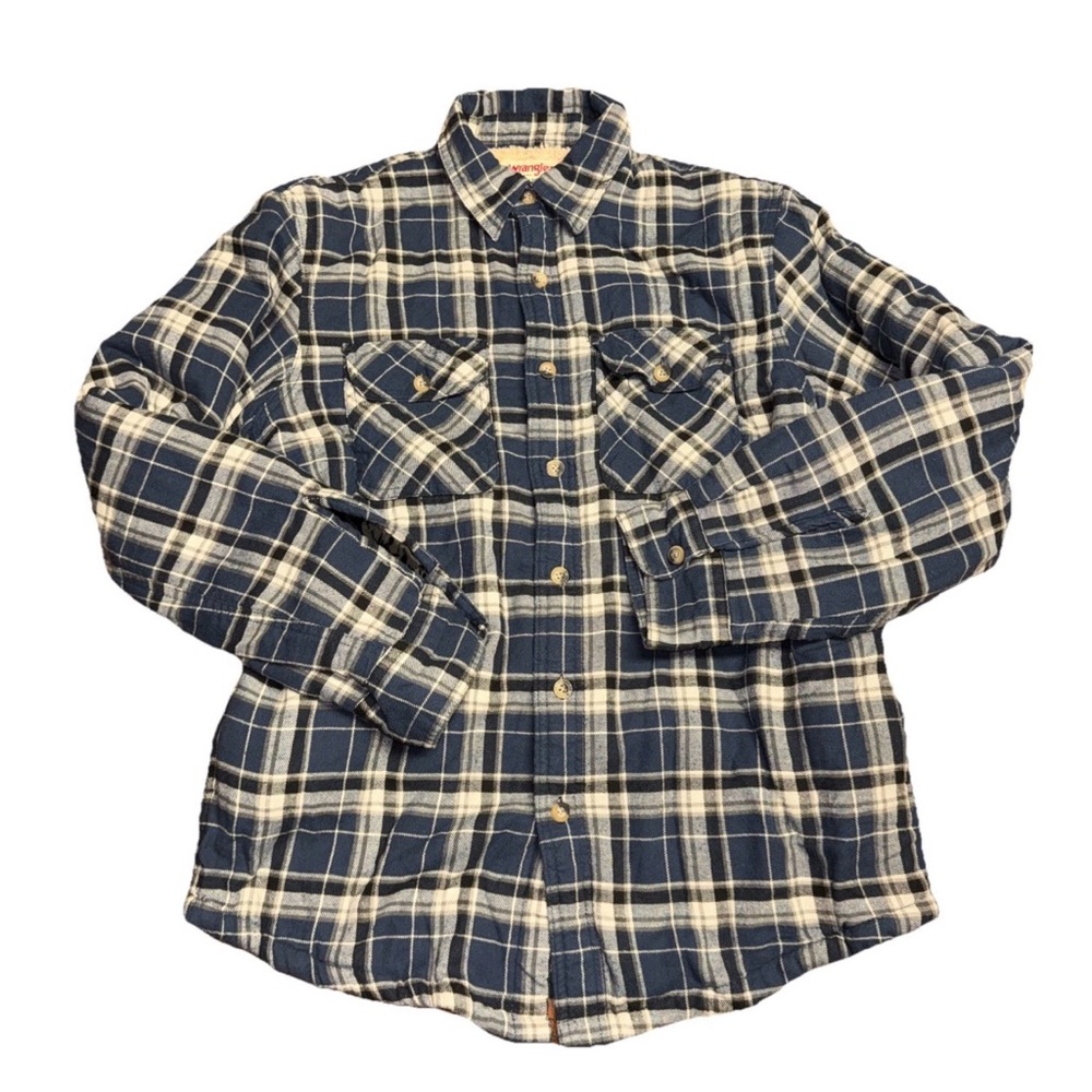 Wrangler Authentics Mens Med Blue Plaid Sherpa Lined Flannel Shacket Comfy